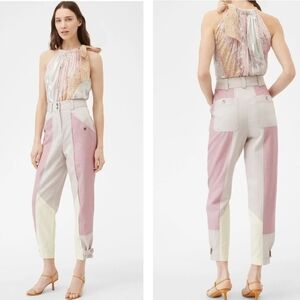 REBECCA TAYLOR COLOR BLOCK TWILL PANT TAPERED LEGS IN MULTI COMBO SIZE 0